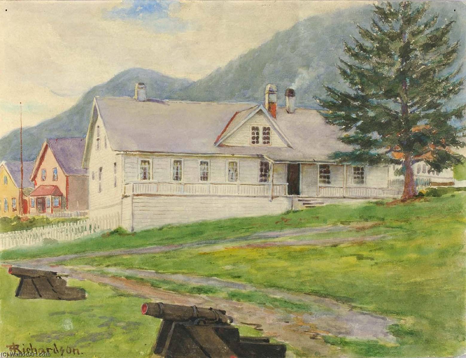 Wikioo.org - The Encyclopedia of Fine Arts - Painting, Artwork by Theodore J. Richardson - Former Governor's House, Sitka, 1905