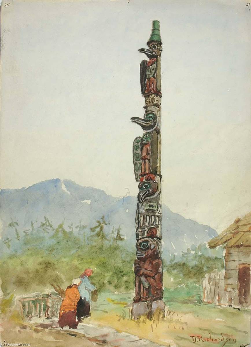 Wikioo.org - The Encyclopedia of Fine Arts - Painting, Artwork by Theodore J. Richardson - The Raven Totem Pole