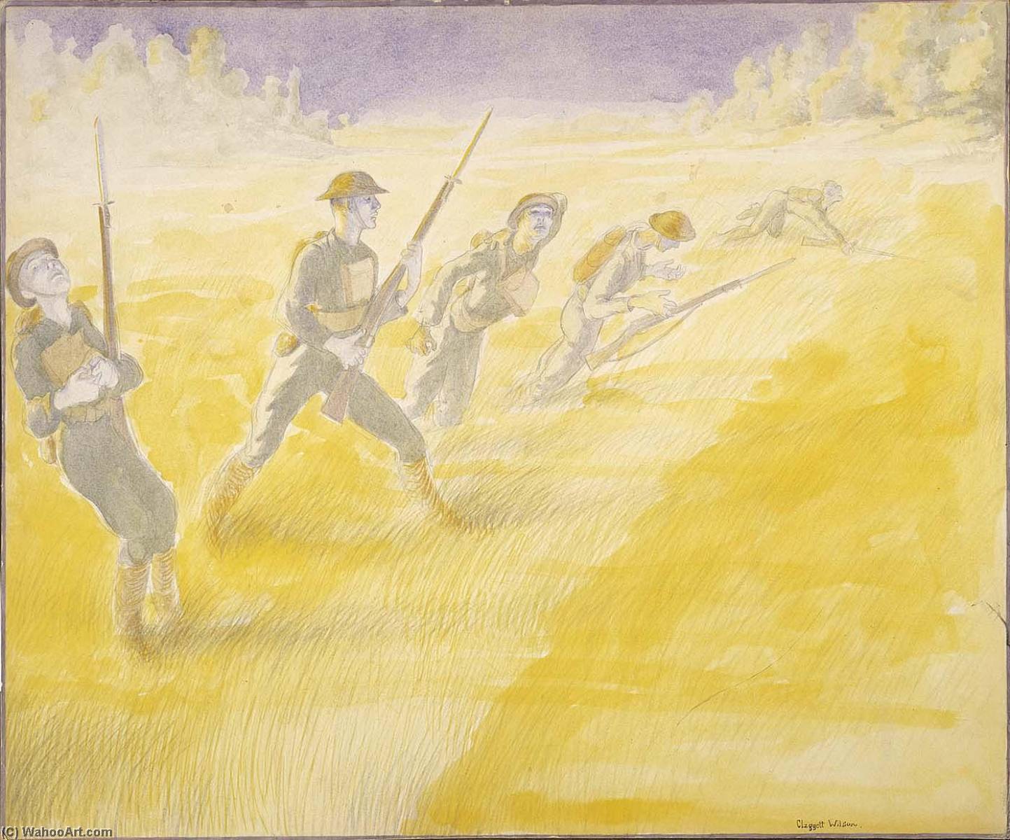Wikioo.org - The Encyclopedia of Fine Arts - Painting, Artwork by Claggett Wilson - First Attack on the Bois de Belleau, June 6, 1918, at Five O'Clock 3rd Battalion, 5th Regiment of Marines Advancing