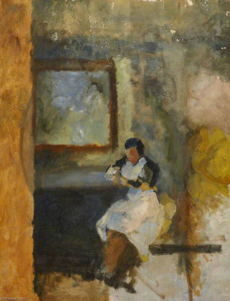 Wikioo.org - The Encyclopedia of Fine Arts - Painting, Artwork by Margaret Frances Anne Vane-Tempest-Stewart - A Woman in a White Apron, Sitting under a Picture