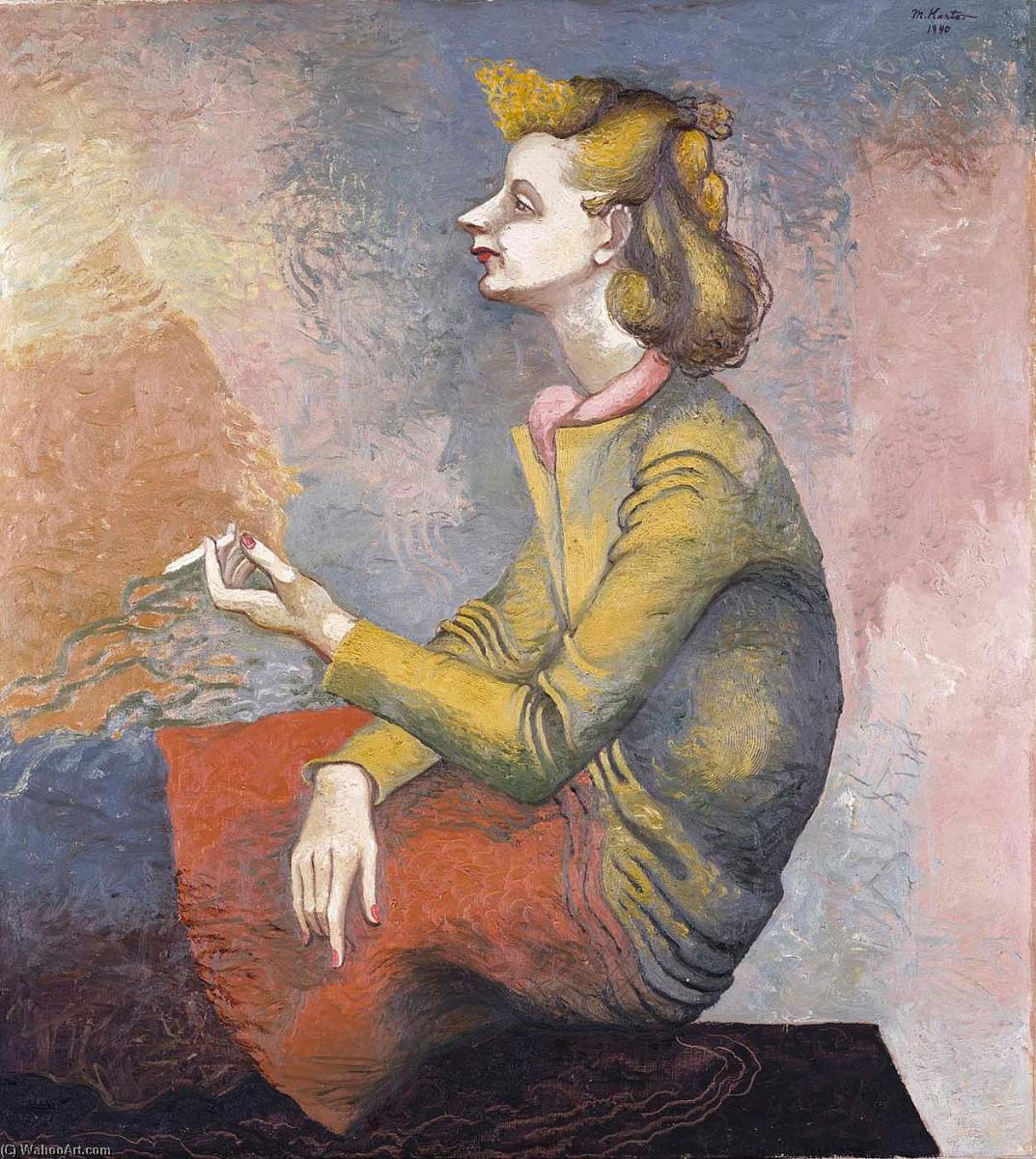 Wikioo.org - The Encyclopedia of Fine Arts - Painting, Artwork by Morris Kantor - Girl with Cigarette