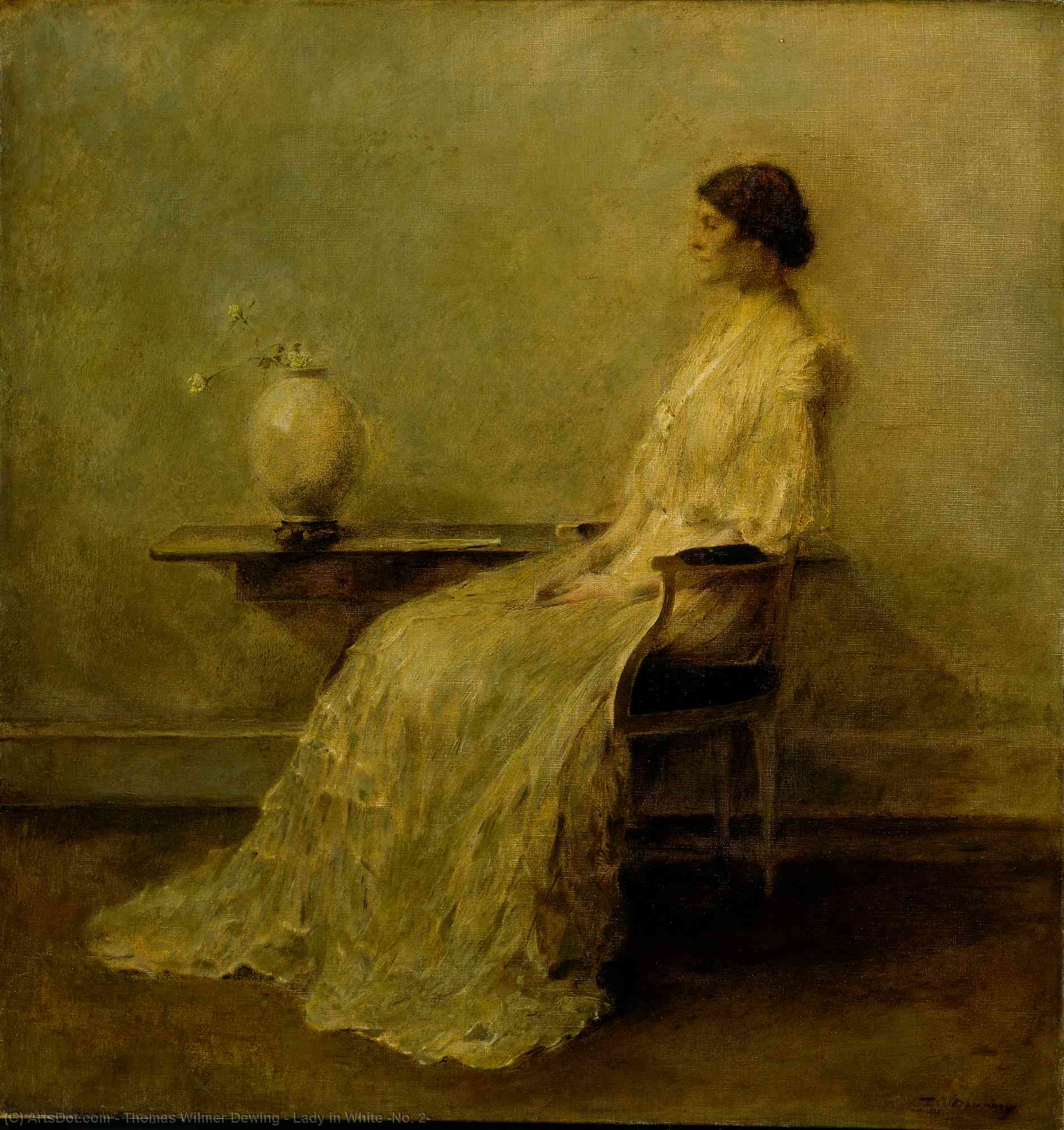 Wikioo.org - The Encyclopedia of Fine Arts - Painting, Artwork by Thomas Wilmer Dewing - Lady in White (No. 2)
