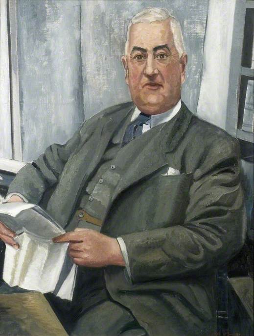Wikioo.org - สารานุกรมวิจิตรศิลป์ - จิตรกรรม Leroy Leveson Laurent Joseph De Maistre (Roy De Maistre) - Portrait of a Man Reading a Paper