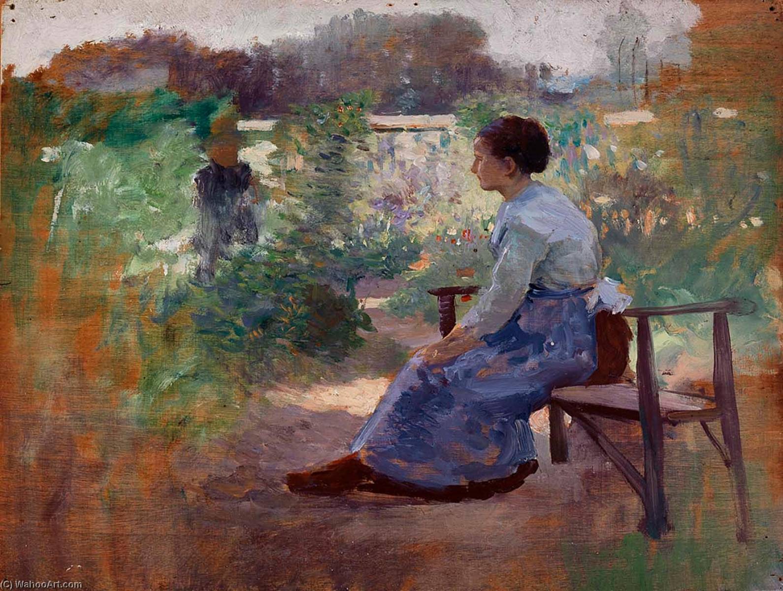 Wikioo.org - The Encyclopedia of Fine Arts - Painting, Artwork by Eliphalet Fraser Andrews - Woman Seated in a Garden