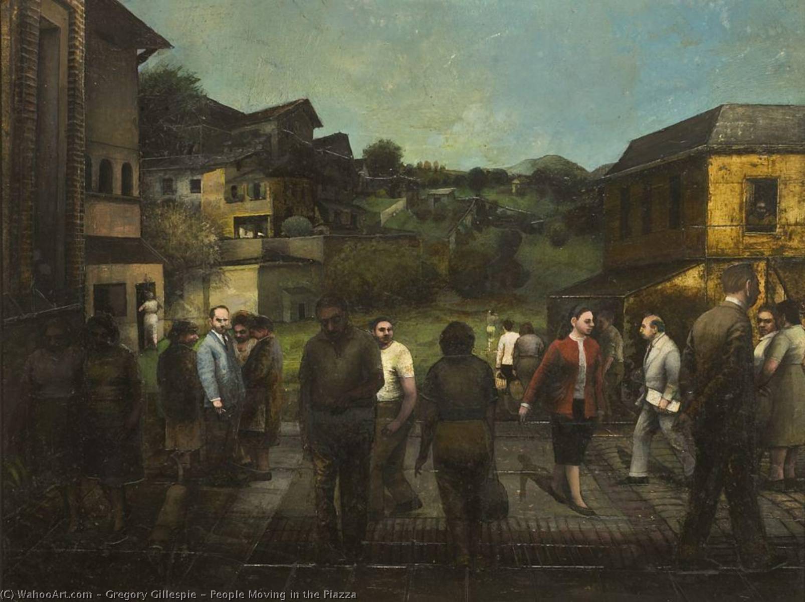 Wikioo.org - The Encyclopedia of Fine Arts - Painting, Artwork by Gregory Gillespie - People Moving in the Piazza