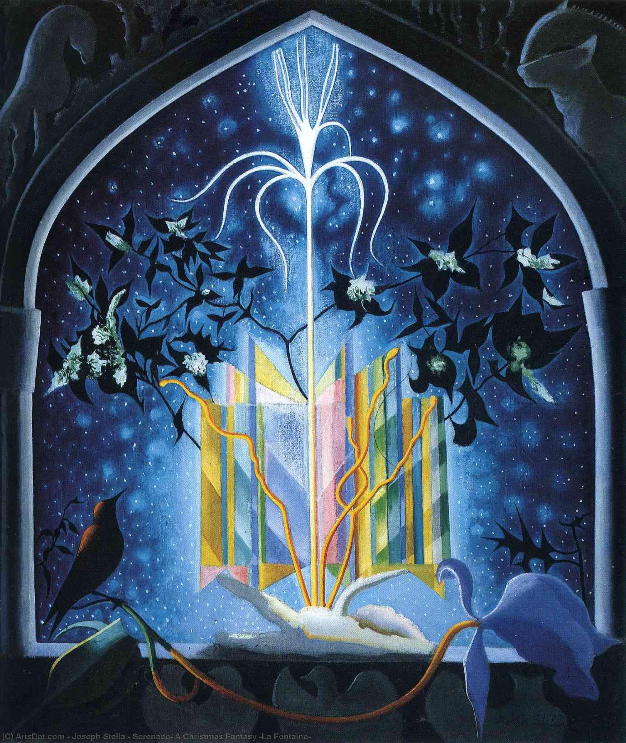 Wikioo.org - The Encyclopedia of Fine Arts - Painting, Artwork by Joseph Stella - Serenade, A Christmas Fantasy (La Fontaine)