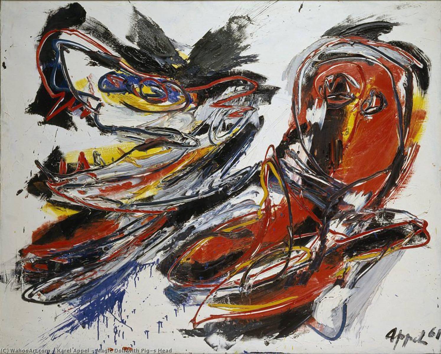 Wikioo.org - The Encyclopedia of Fine Arts - Painting, Artwork by Karel Appel - Magic Doll with Pig's Head