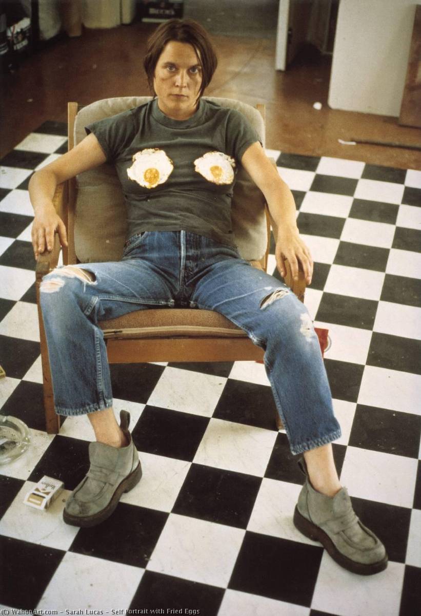 Wikioo.org - The Encyclopedia of Fine Arts - Painting, Artwork by Sarah Lucas - Self Portrait with Fried Eggs