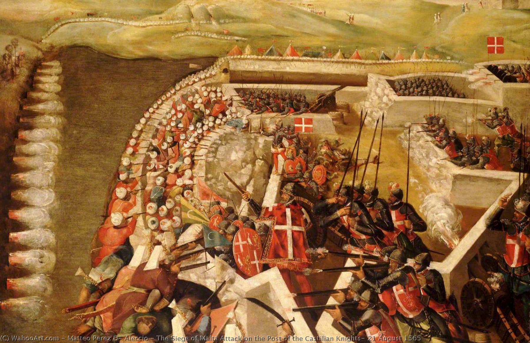 Wikioo.org - The Encyclopedia of Fine Arts - Painting, Artwork by Matteo Perez D' Aleccio - The Siege of Malta Attack on the Post of the Castilian Knights, 21 August 1565