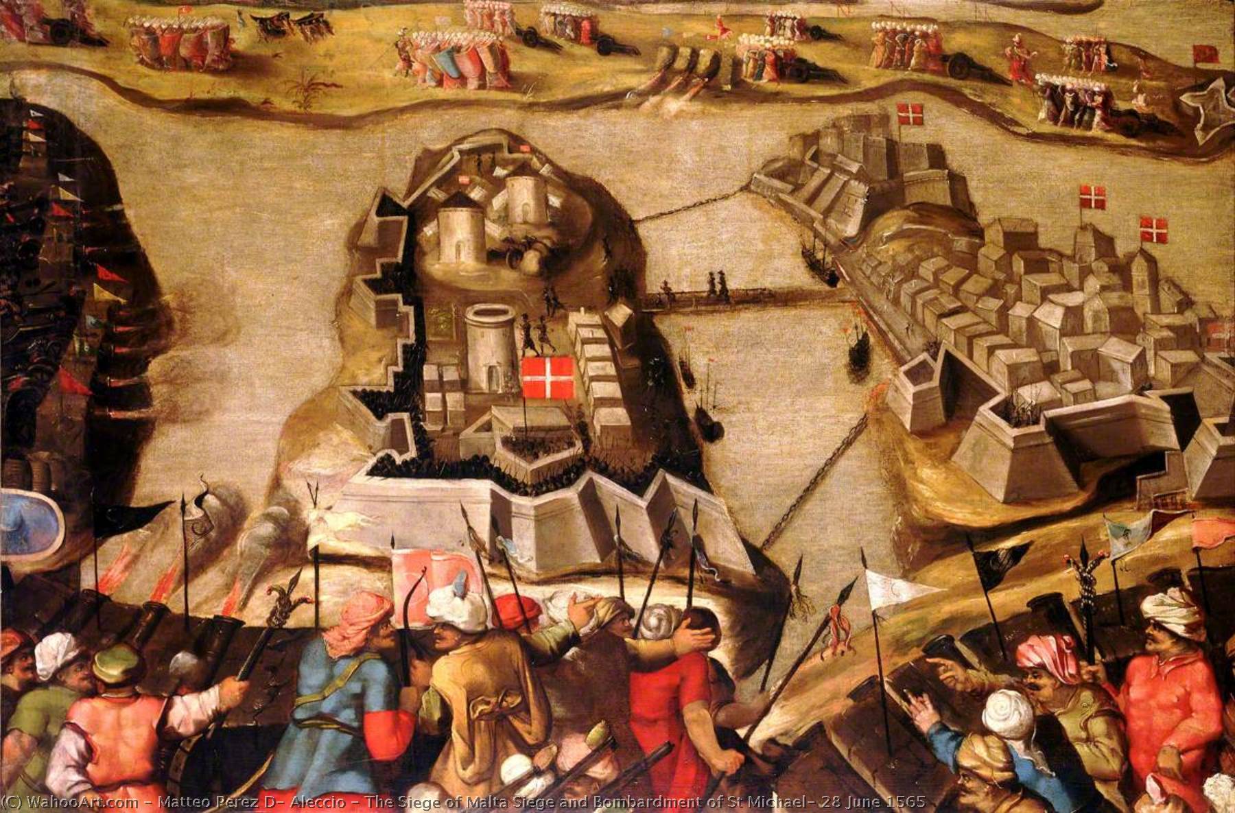 Wikioo.org – L'Enciclopedia delle Belle Arti - Pittura, Opere di Matteo Perez D' Aleccio - l'assedio di malta Assedio e il bombardamento di st Michael , 28 Giugno 1565