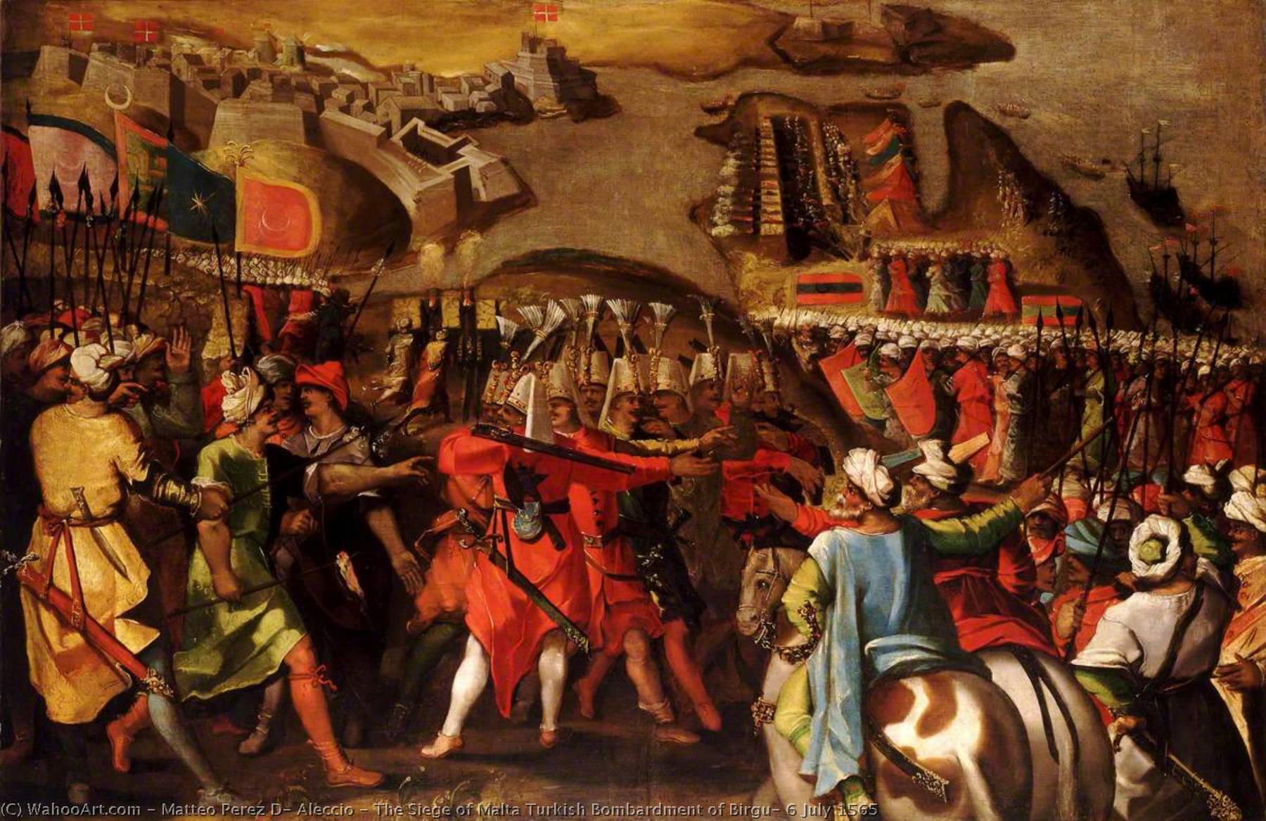 Wikioo.org - The Encyclopedia of Fine Arts - Painting, Artwork by Matteo Perez D' Aleccio - The Siege of Malta Turkish Bombardment of Birgu, 6 July 1565