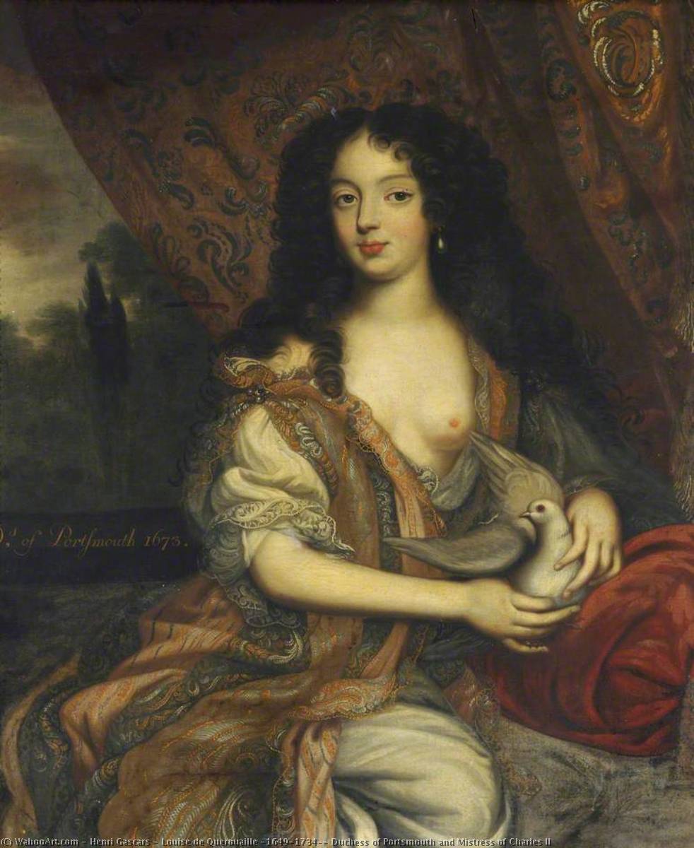 Wikoo.org - موسوعة الفنون الجميلة - اللوحة، العمل الفني Henri Gascars - Louise de Querouaille (1649–1734), Duchess of Portsmouth and Mistress of Charles II