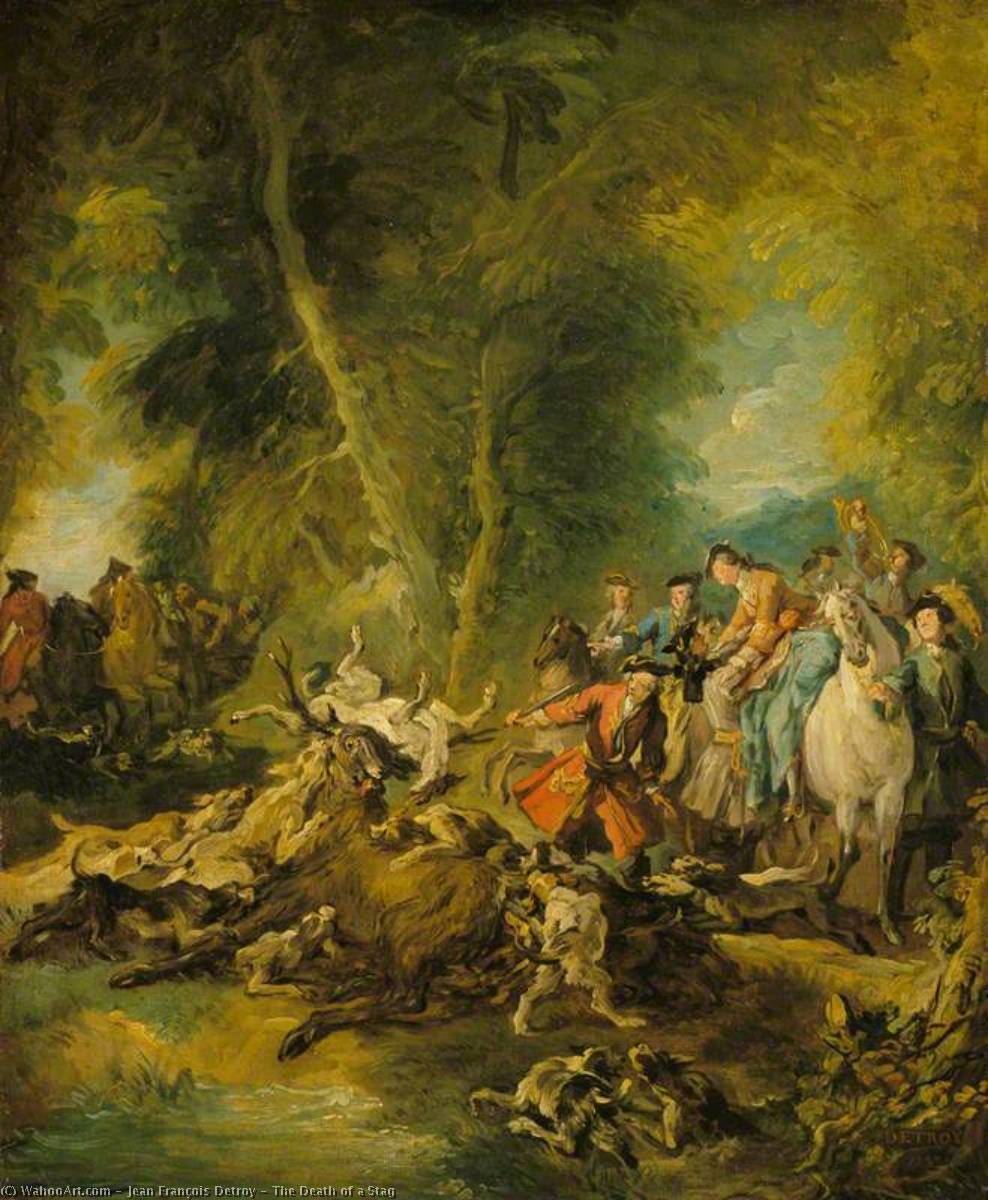 Wikioo.org - The Encyclopedia of Fine Arts - Painting, Artwork by Jean François De Troy - The Death of a Stag
