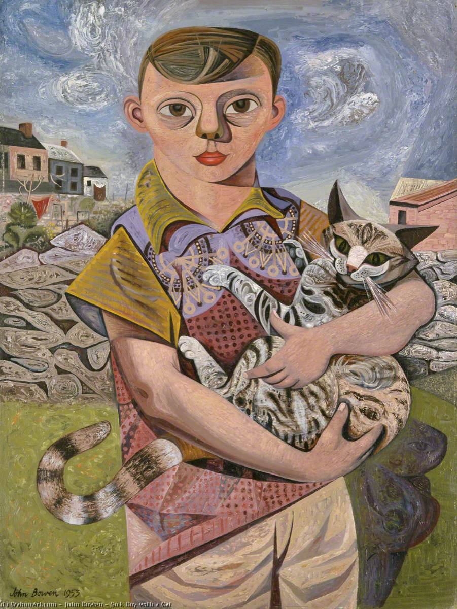Wikioo.org - The Encyclopedia of Fine Arts - Painting, Artwork by John Bowen - Sick Boy with a Cat