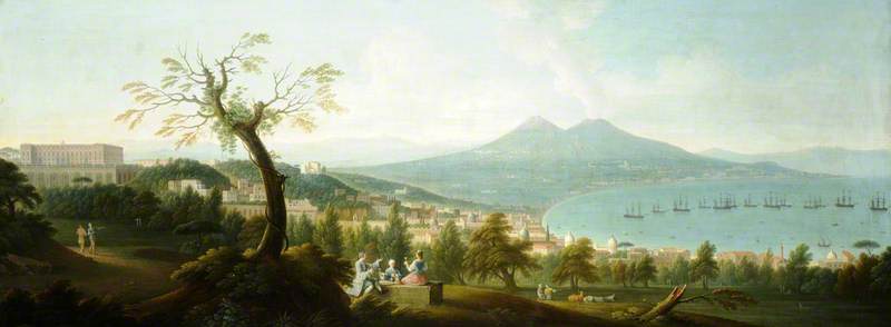 Wikioo.org - The Encyclopedia of Fine Arts - Painting, Artwork by Gabriele Ricciardelli - A View of the Bay of Naples from San Martino (the Vomero) with a Fleet at Anchor, Vesuvius beyond and the Palazzo di Capodimonte to the Left