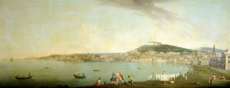 Wikioo.org - The Encyclopedia of Fine Arts - Painting, Artwork by Gabriele Ricciardelli - A View of Naples Seen from the South with Maschio Angiono and the Monastery of San Martino on the Hill beyond