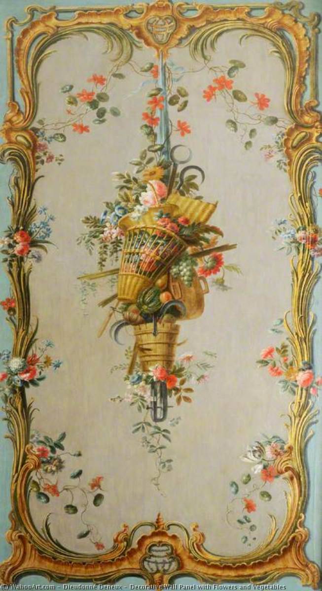 Wikioo.org - The Encyclopedia of Fine Arts - Painting, Artwork by Dieudonné Deneux - Decorative Wall Panel with Flowers and Vegetables