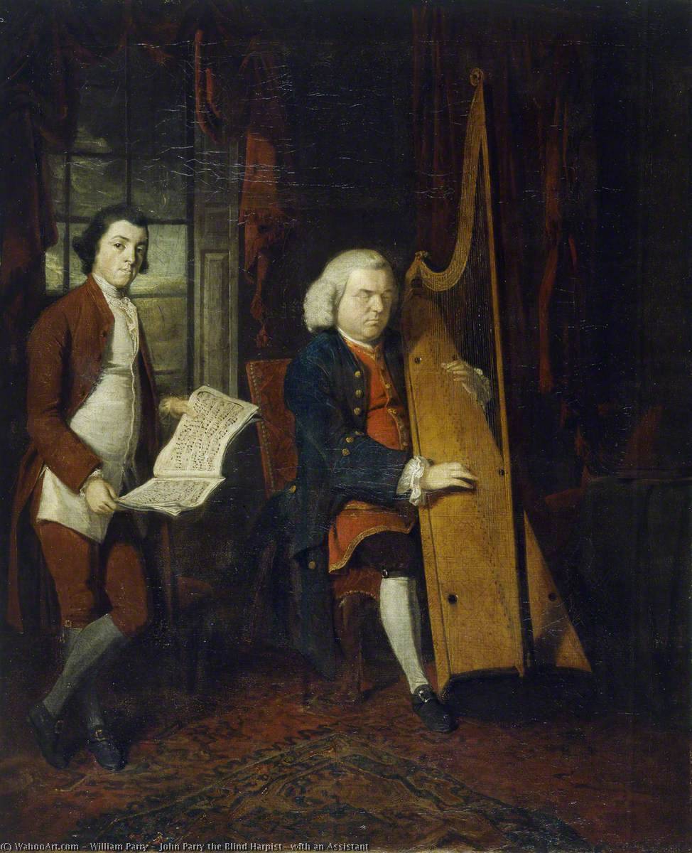 Wikioo.org - The Encyclopedia of Fine Arts - Painting, Artwork by William Parry - John Parry the Blind Harpist, with an Assistant