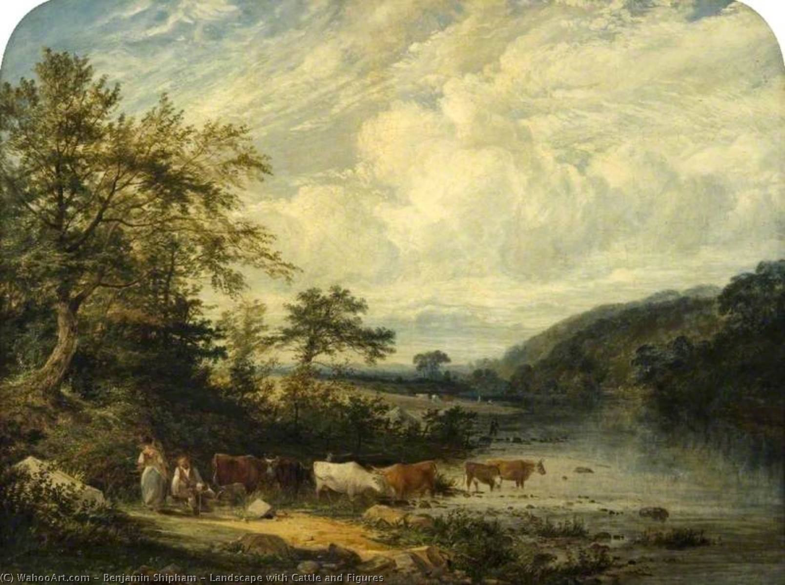 Wikioo.org - The Encyclopedia of Fine Arts - Painting, Artwork by Benjamin Shipham - Landscape with Cattle and Figures