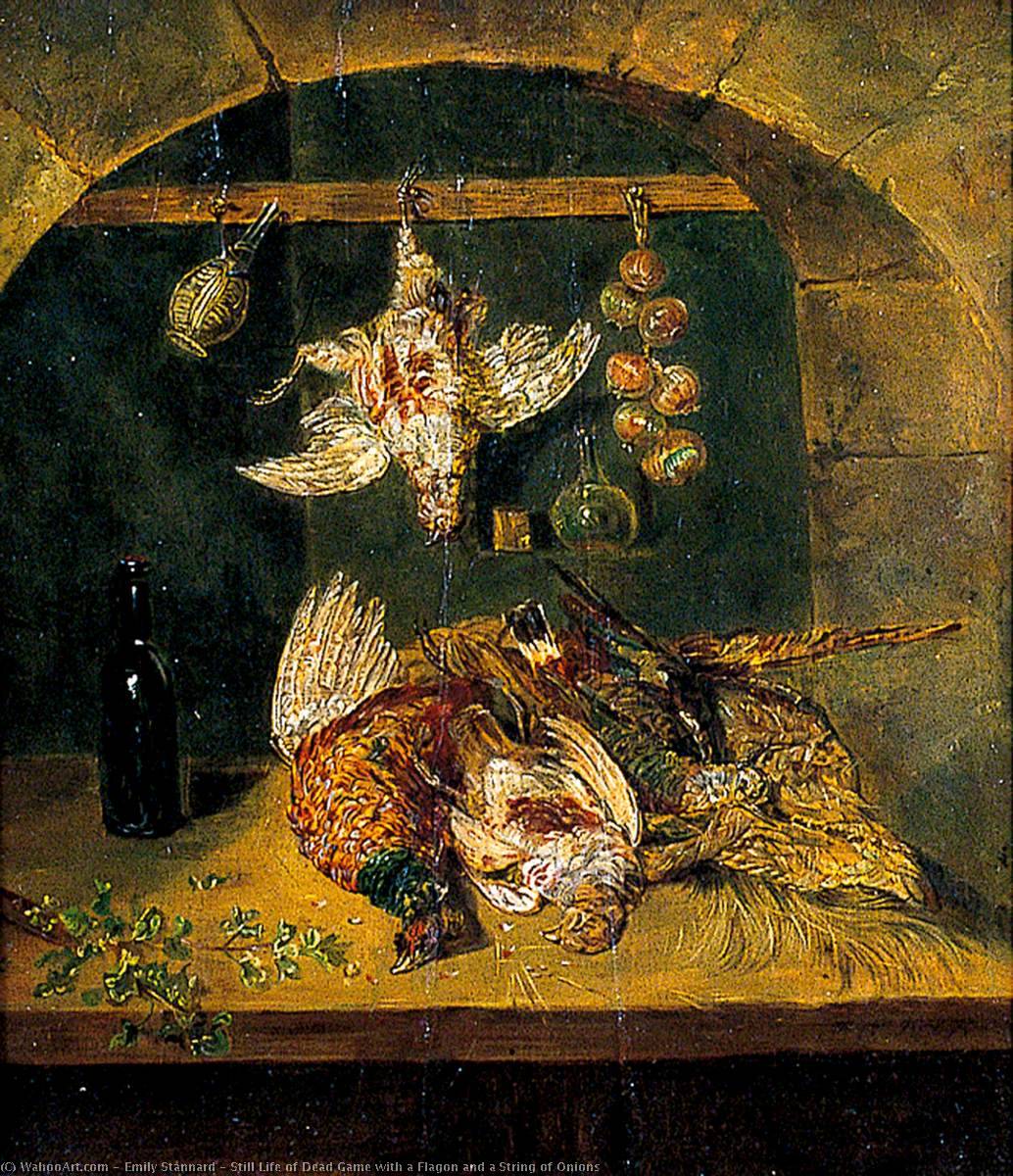 Wikioo.org - The Encyclopedia of Fine Arts - Painting, Artwork by Emily Stannard - Still Life of Dead Game with a Flagon and a String of Onions