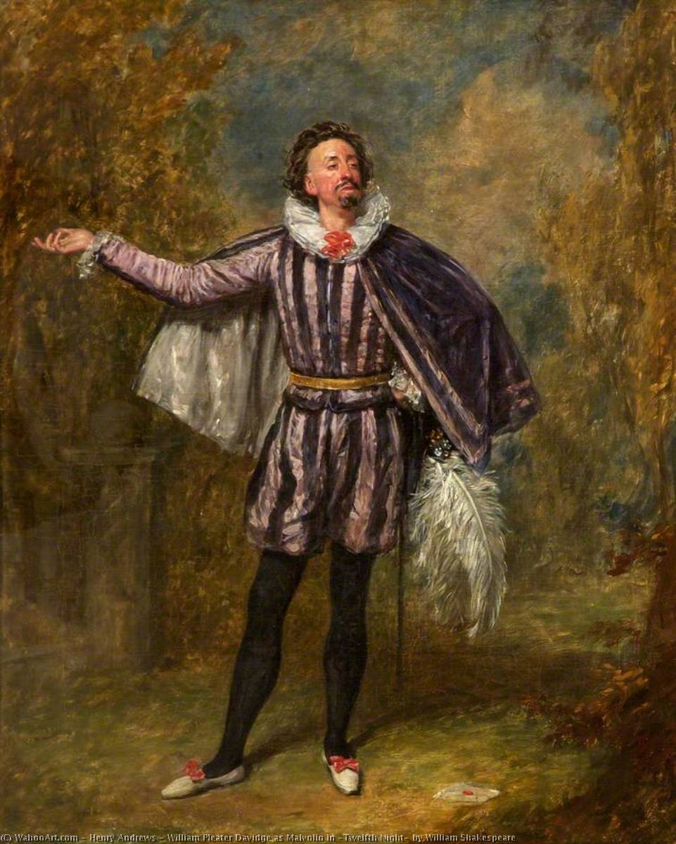 Wikioo.org - The Encyclopedia of Fine Arts - Painting, Artwork by Henry Andrews - William Pleater Davidge as Malvolio in 'Twelfth Night' by William Shakespeare