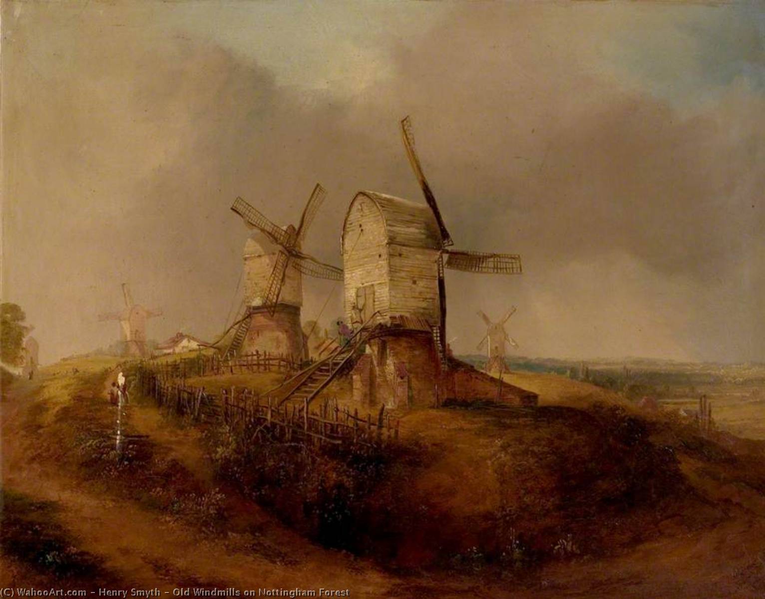 Wikioo.org - The Encyclopedia of Fine Arts - Painting, Artwork by Henry Smyth - Old Windmills on Nottingham Forest