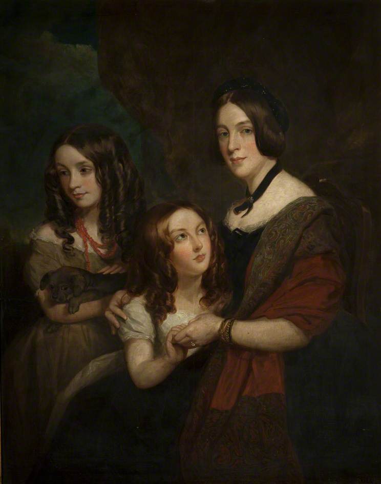 Wikioo.org - The Encyclopedia of Fine Arts - Painting, Artwork by George Frederick Clarke - Lady Caroline Towneley with Two of Her Daughters, Caroline and Emily (copy after Francis Grant)