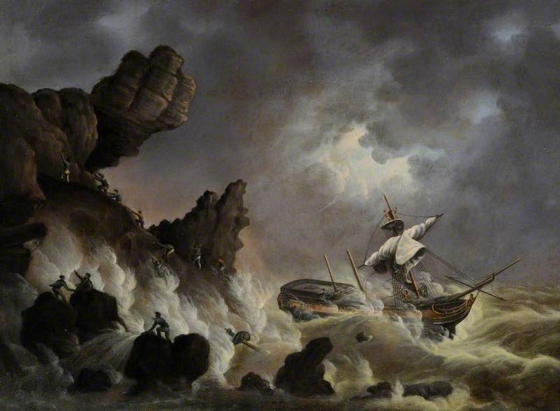 Wikioo.org - The Encyclopedia of Fine Arts - Painting, Artwork by Francis Hustwick - The Loss of a Merchantman (panel 3 of 3)