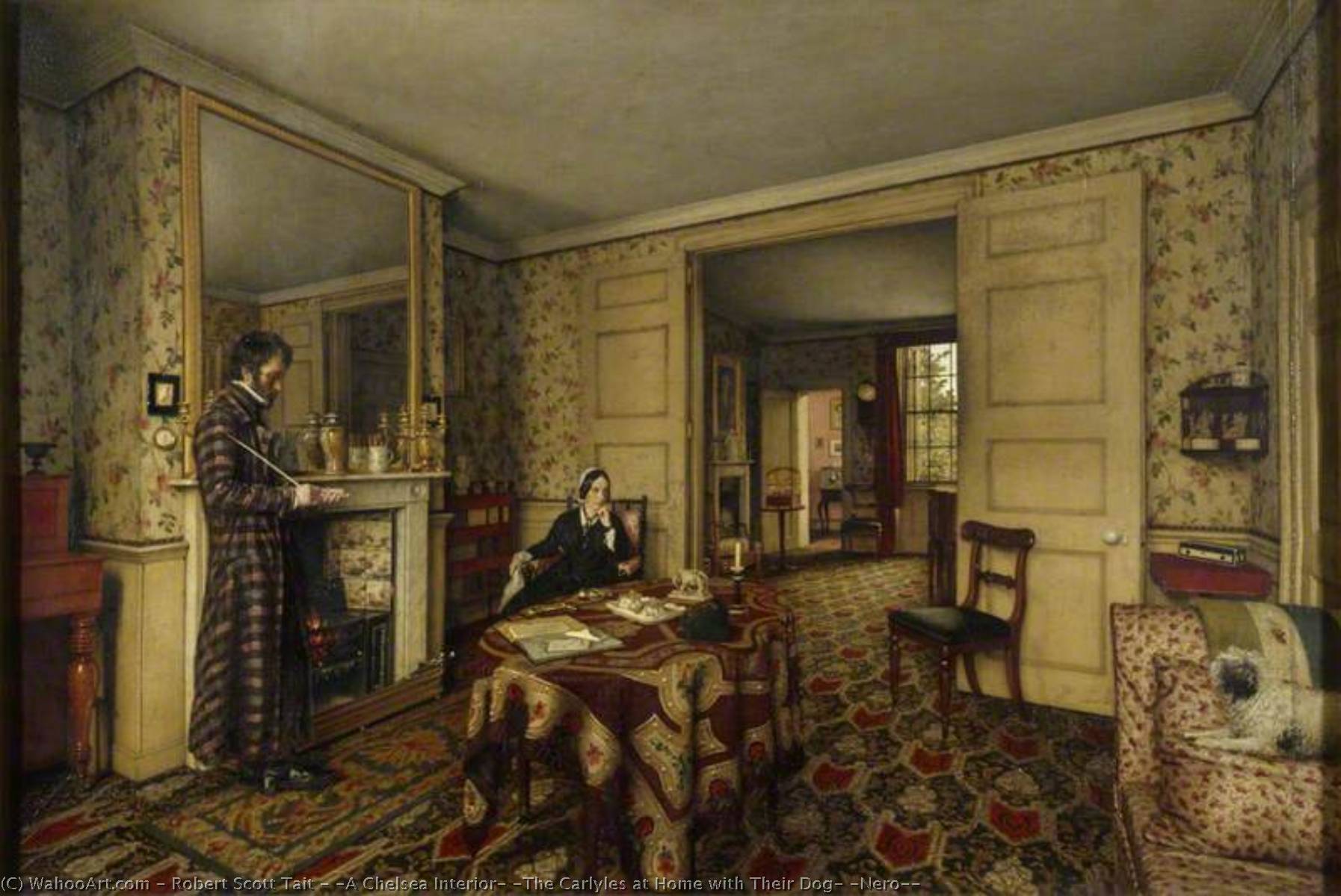 Wikioo.org - The Encyclopedia of Fine Arts - Painting, Artwork by Robert Scott Tait - 'A Chelsea Interior' (The Carlyles at Home with Their Dog, 'Nero')