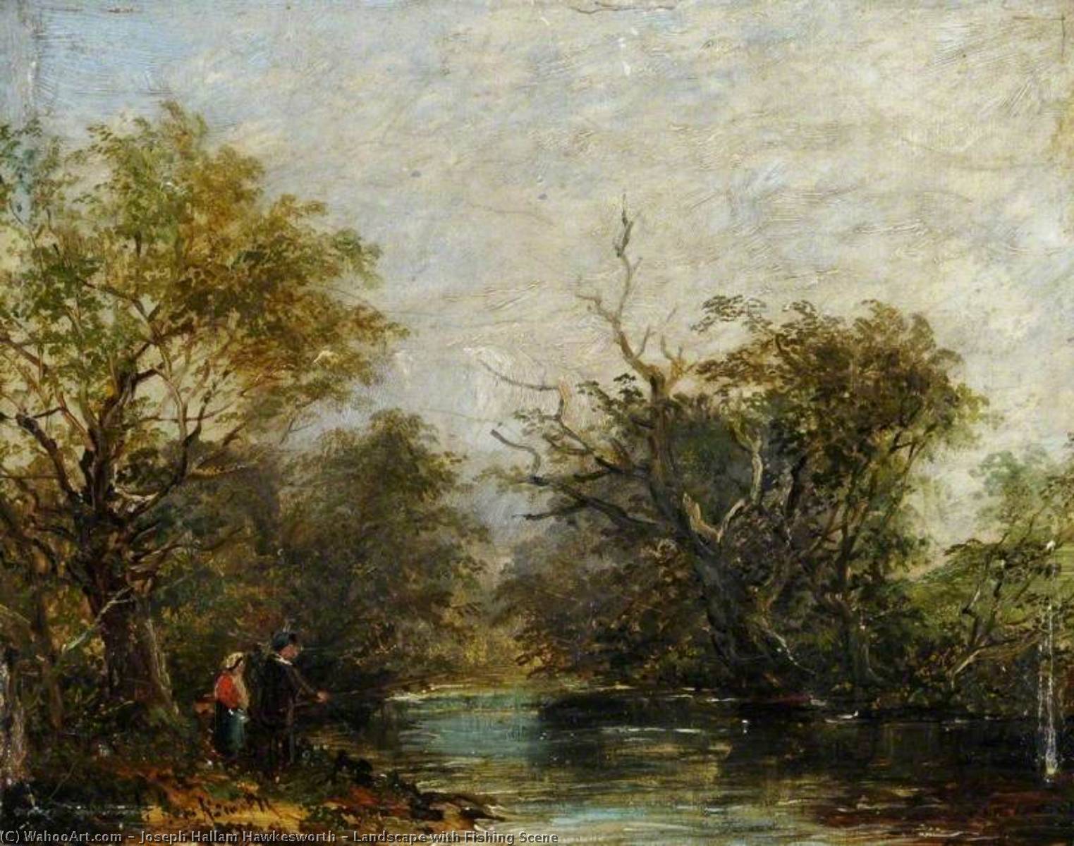 Wikioo.org - The Encyclopedia of Fine Arts - Painting, Artwork by Joseph Hallam Hawkesworth - Landscape with Fishing Scene