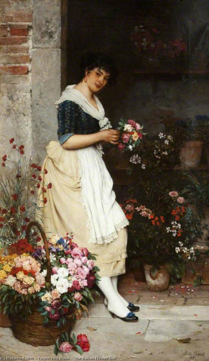 Wikioo.org - The Encyclopedia of Fine Arts - Painting, Artwork by Eugene De Blaas - The Italian Flower Girl