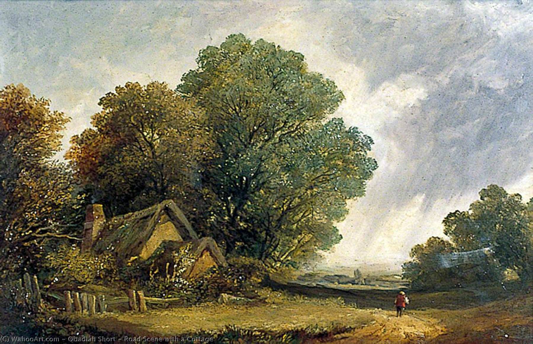 Wikioo.org - The Encyclopedia of Fine Arts - Painting, Artwork by Obadiah Short - Road Scene with a Cottage