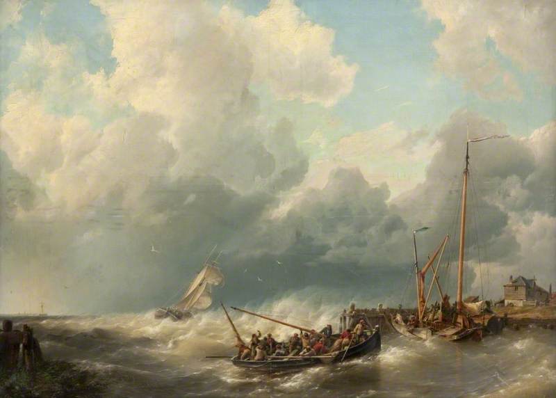 WikiOO.org - Енциклопедія образотворчого мистецтва - Живопис, Картини
 Hermanus Koekkoek (The Elder) - Boats Taking Haven from a Storm