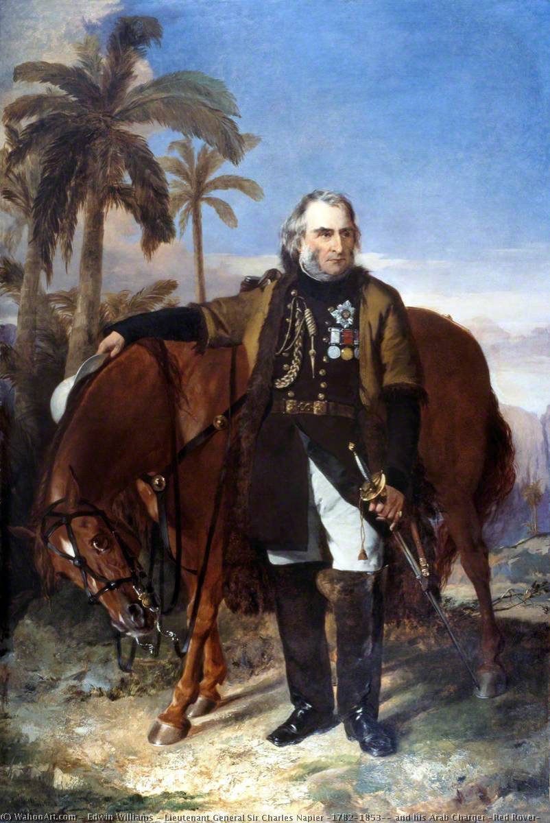 Wikioo.org - The Encyclopedia of Fine Arts - Painting, Artwork by Edwin Williams - Lieutenant General Sir Charles Napier (1782–1853), and his Arab Charger 'Red Rover'