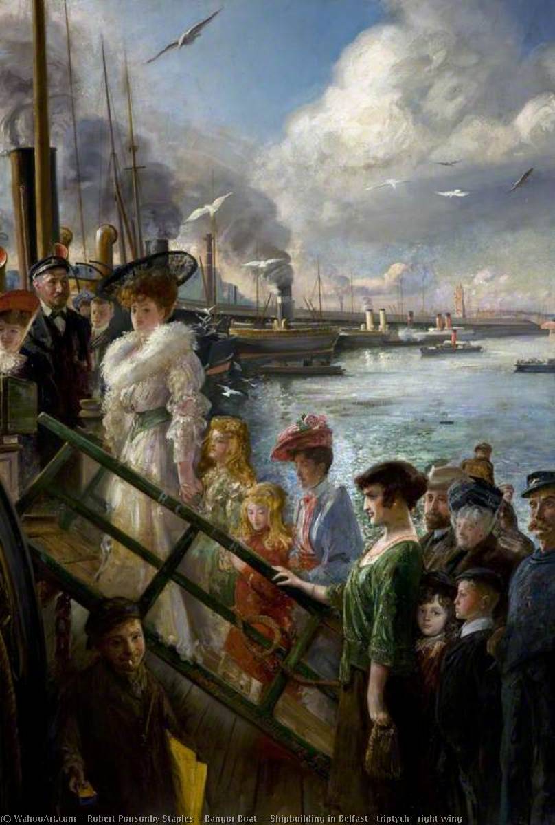 Wikioo.org - The Encyclopedia of Fine Arts - Painting, Artwork by Robert Ponsonby Staples - Bangor Boat ('Shipbuilding in Belfast' triptych, right wing)