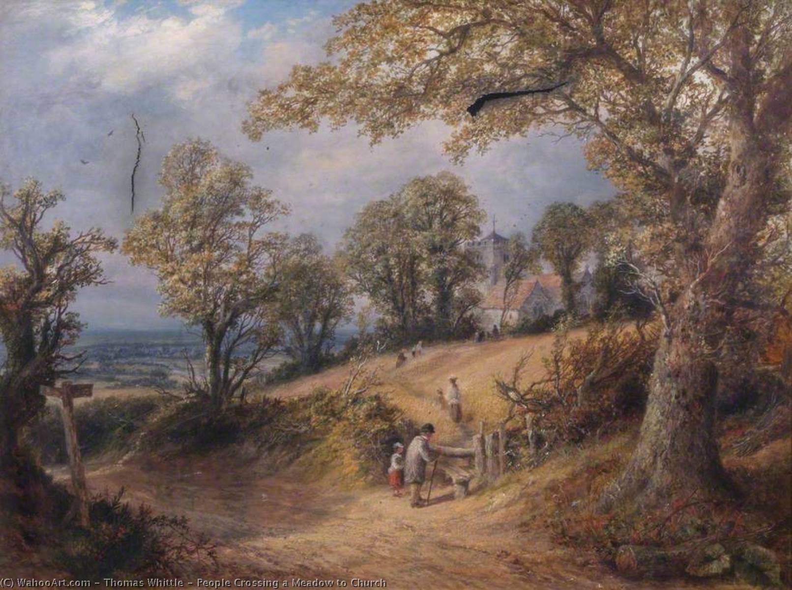 Wikioo.org - The Encyclopedia of Fine Arts - Painting, Artwork by Thomas Whittle - People Crossing a Meadow to Church