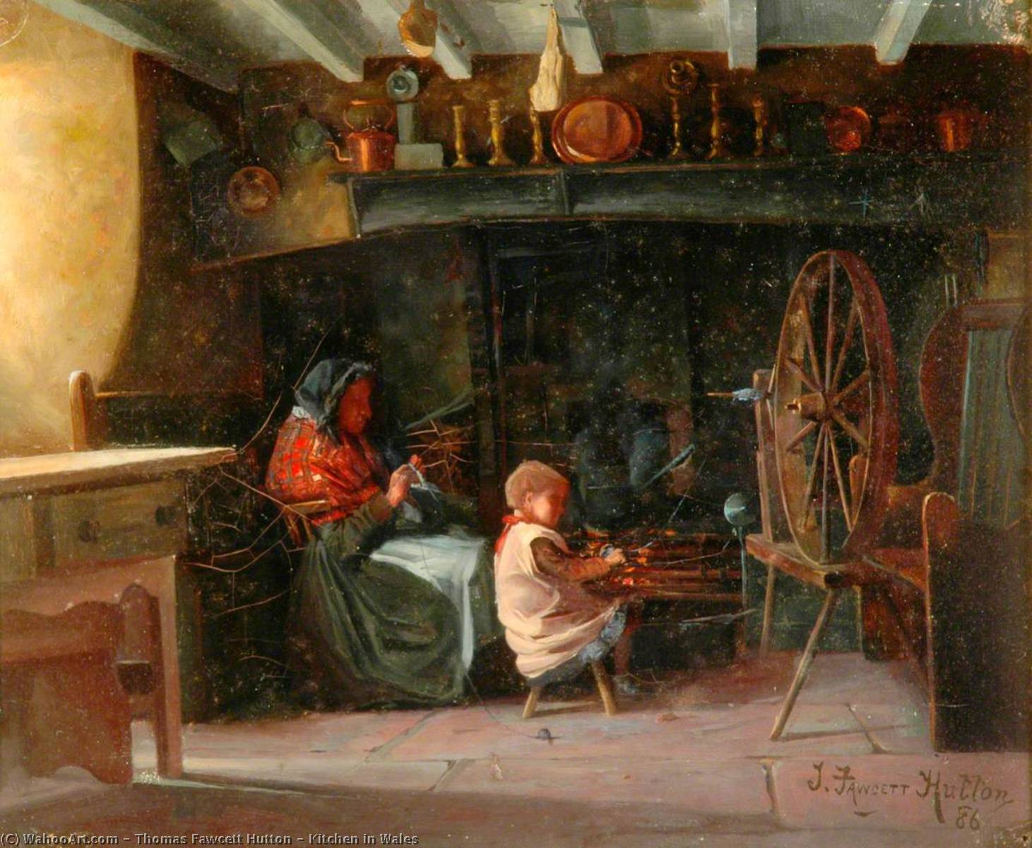 WikiOO.org - Encyclopedia of Fine Arts - Målning, konstverk Thomas Fawcett Hutton - Kitchen in Wales