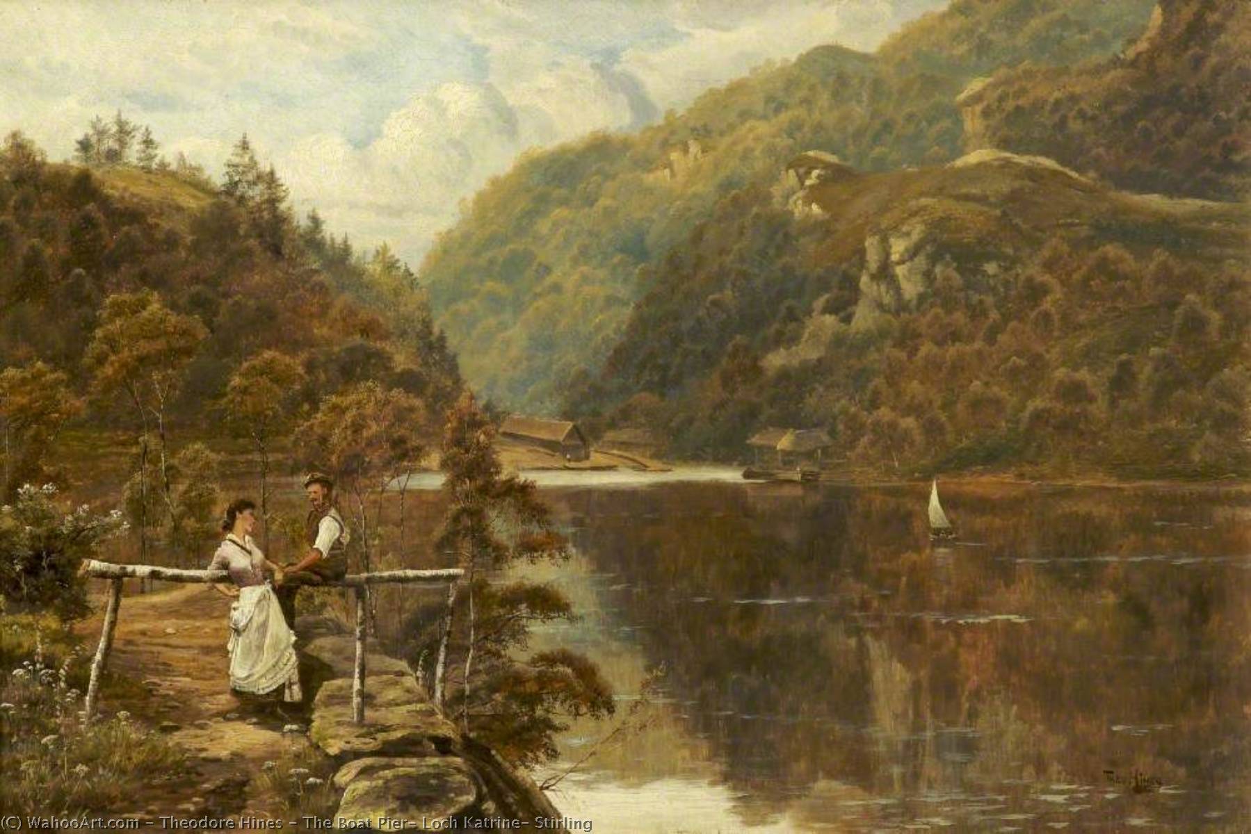 Wikioo.org - The Encyclopedia of Fine Arts - Painting, Artwork by Theodore Hines - The Boat Pier, Loch Katrine, Stirling