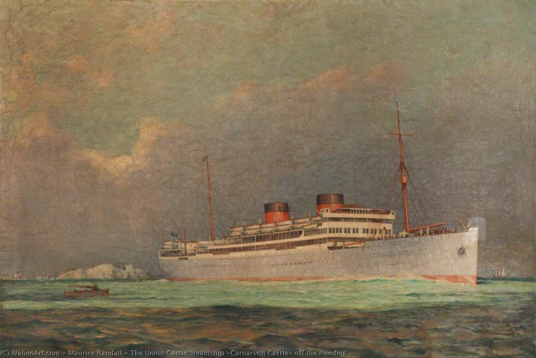 Wikioo.org - The Encyclopedia of Fine Arts - Painting, Artwork by Maurice Randall - The Union Castle Steamship 'Carnarvon Castle' off the Needles