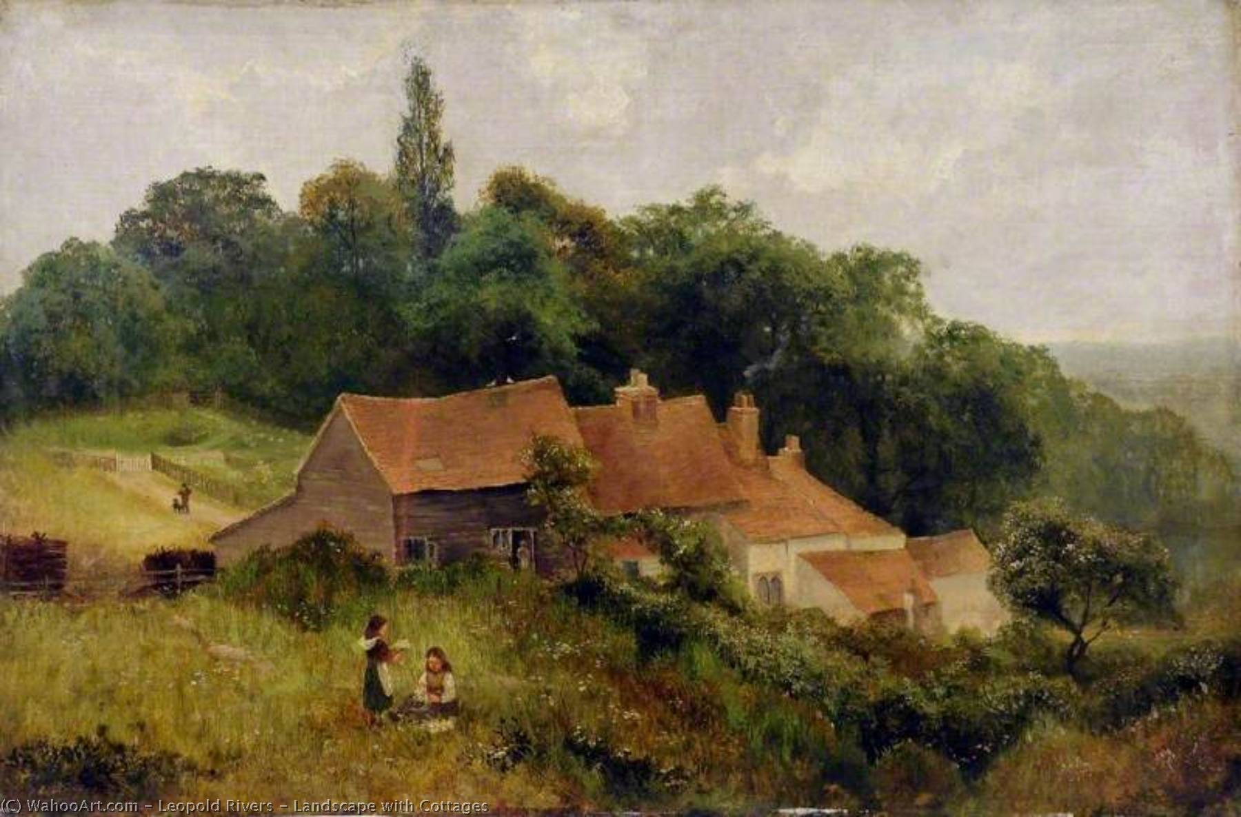 WikiOO.org - Encyclopedia of Fine Arts - Lukisan, Artwork Leopold Rivers - Landscape with Cottages