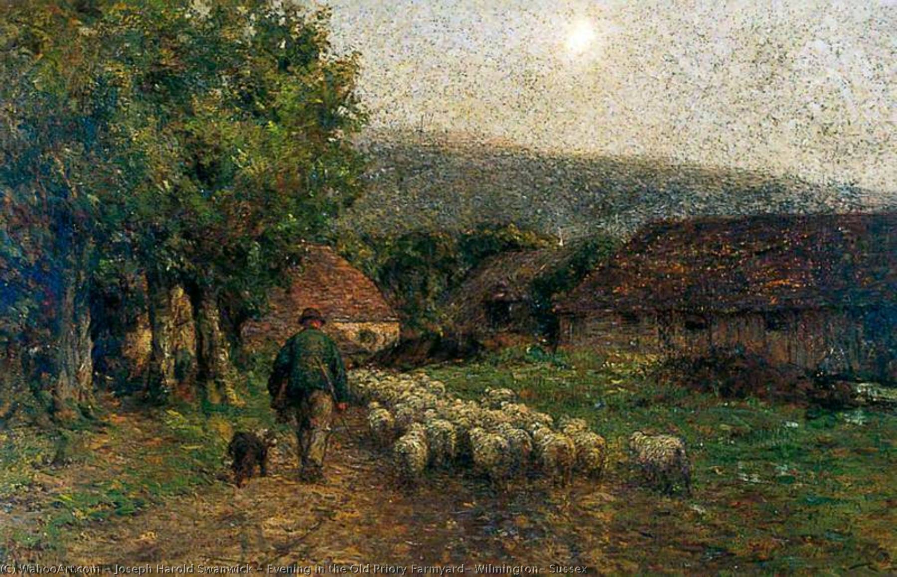 Wikioo.org - The Encyclopedia of Fine Arts - Painting, Artwork by Joseph Harold Swanwick - Evening in the Old Priory Farmyard, Wilmington, Sussex