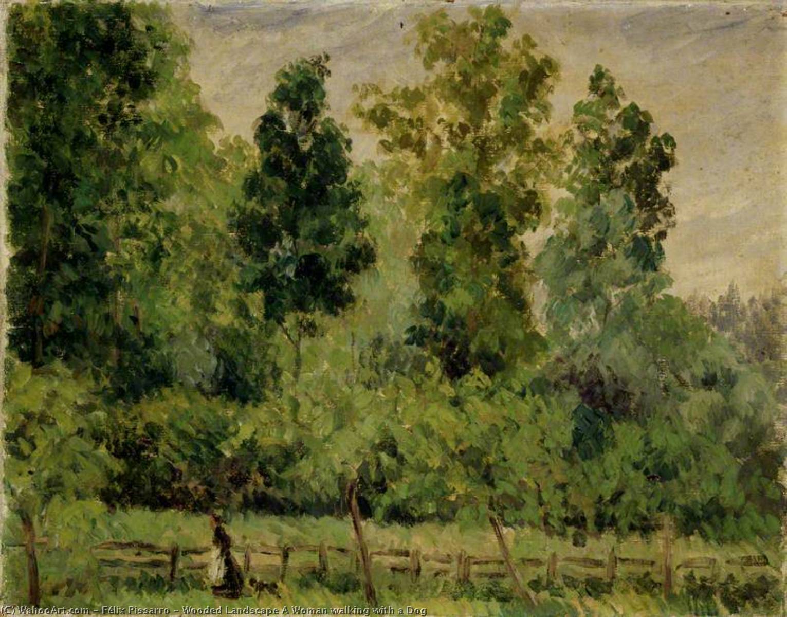 Wikioo.org - The Encyclopedia of Fine Arts - Painting, Artwork by Félix Pissarro - Wooded Landscape A Woman walking with a Dog