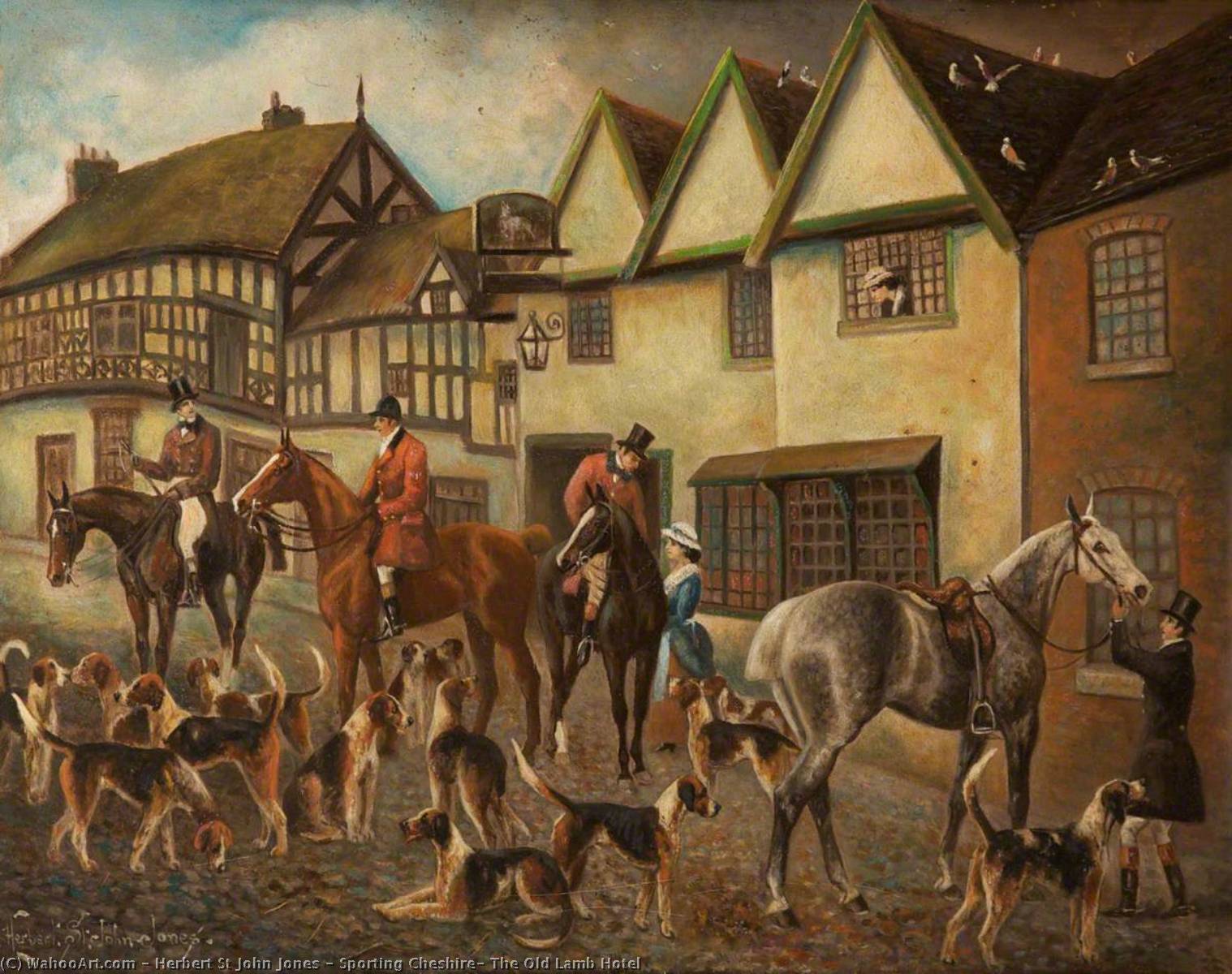 Wikioo.org - The Encyclopedia of Fine Arts - Painting, Artwork by Herbert St John Jones - Sporting Cheshire, The Old Lamb Hotel