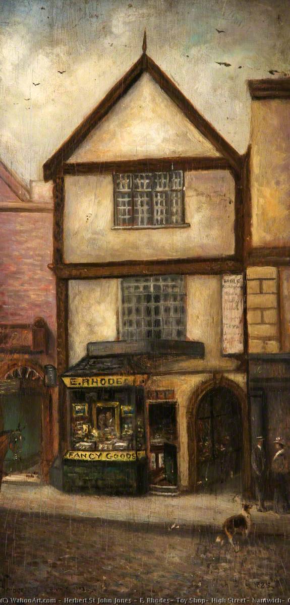 Wikioo.org - The Encyclopedia of Fine Arts - Painting, Artwork by Herbert St John Jones - E. Rhodes' Toy Shop, High Street, Nantwich, Cheshire, 1885