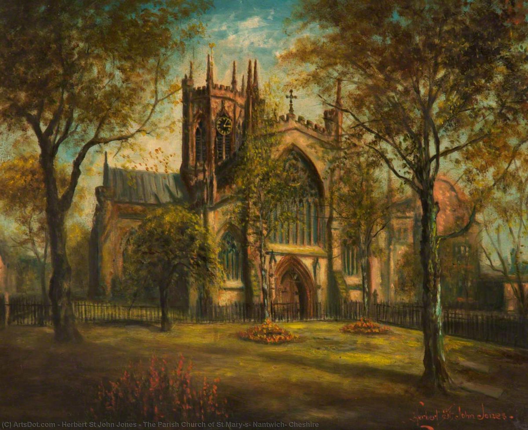 Wikioo.org - The Encyclopedia of Fine Arts - Painting, Artwork by Herbert St John Jones - The Parish Church of St Mary's, Nantwich, Cheshire