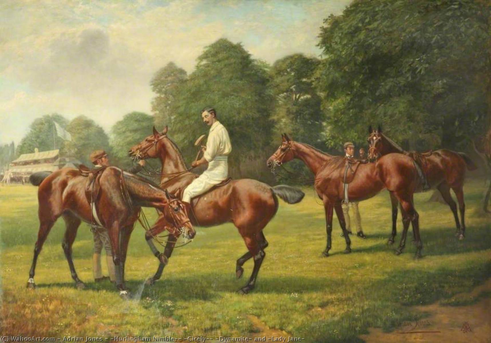 Wikioo.org - The Encyclopedia of Fine Arts - Painting, Artwork by Adrian Jones - 'Hurlingham Nimble', 'Cicely', 'Dynamite' and 'Lady Jane'