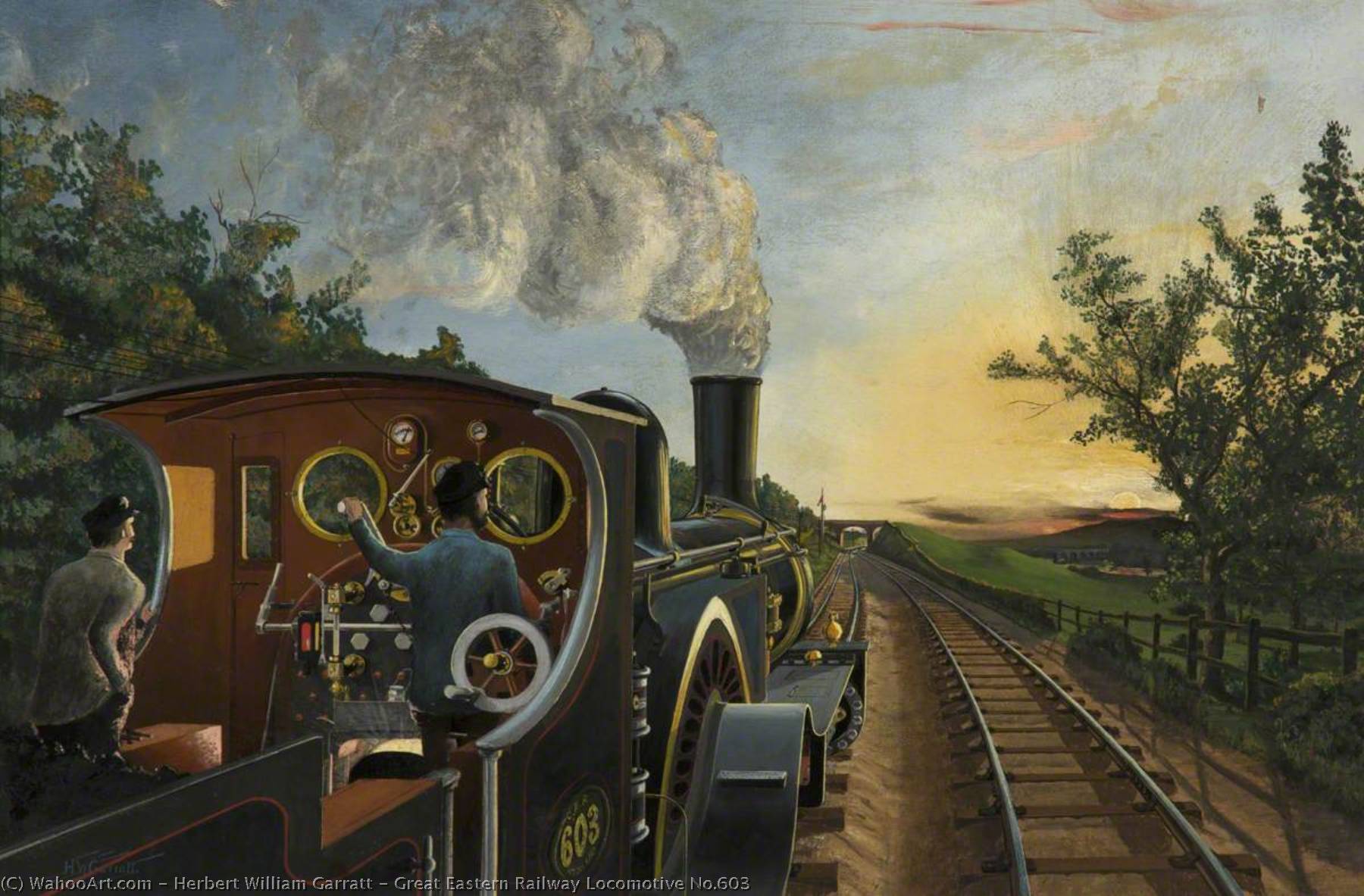 Wikioo.org - The Encyclopedia of Fine Arts - Painting, Artwork by Herbert William Garratt - Great Eastern Railway Locomotive No.603
