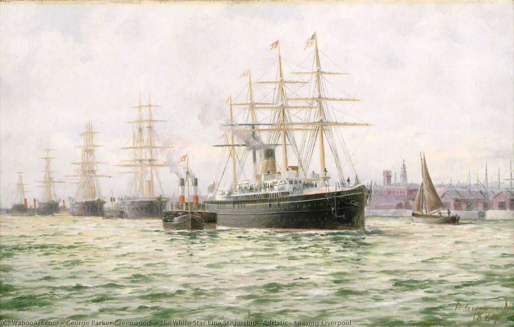 Wikioo.org - The Encyclopedia of Fine Arts - Painting, Artwork by George Parker Greenwood - The White Star Line Steamship 'Adriatic' Leaving Liverpool