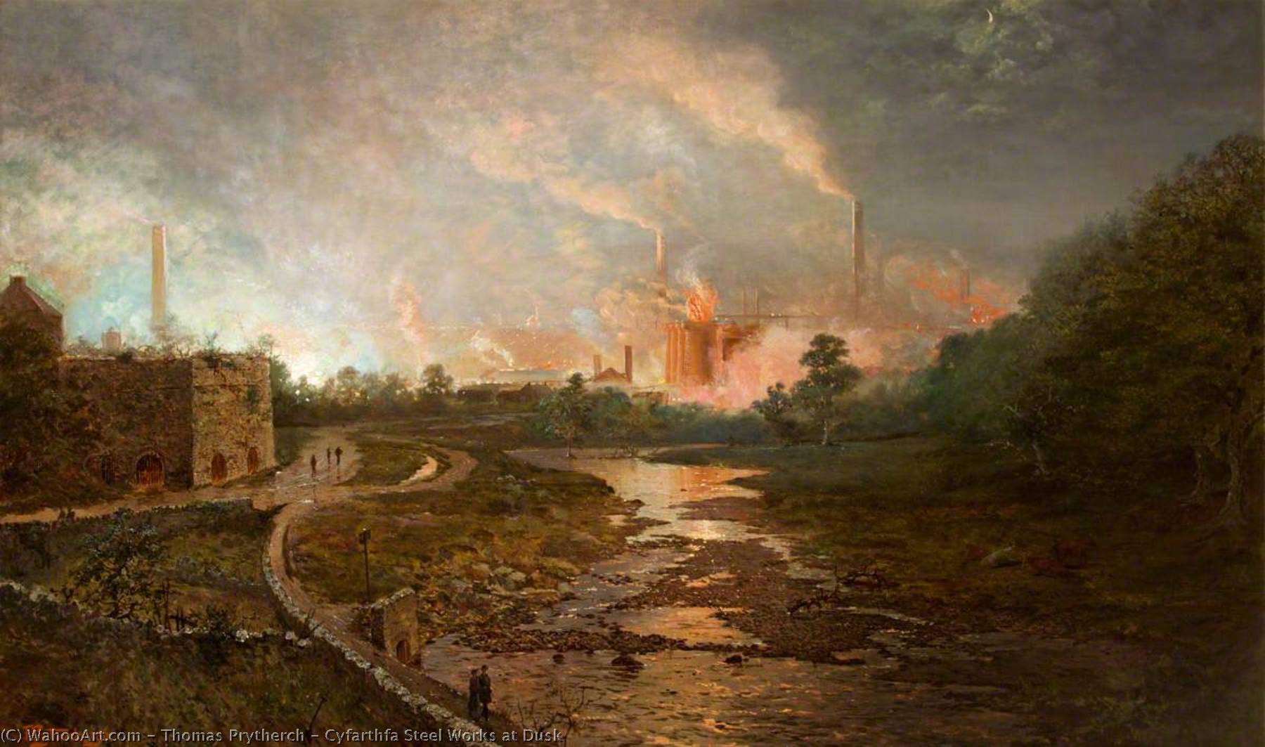 Wikioo.org - The Encyclopedia of Fine Arts - Painting, Artwork by Thomas Prytherch - Cyfarthfa Steel Works at Dusk