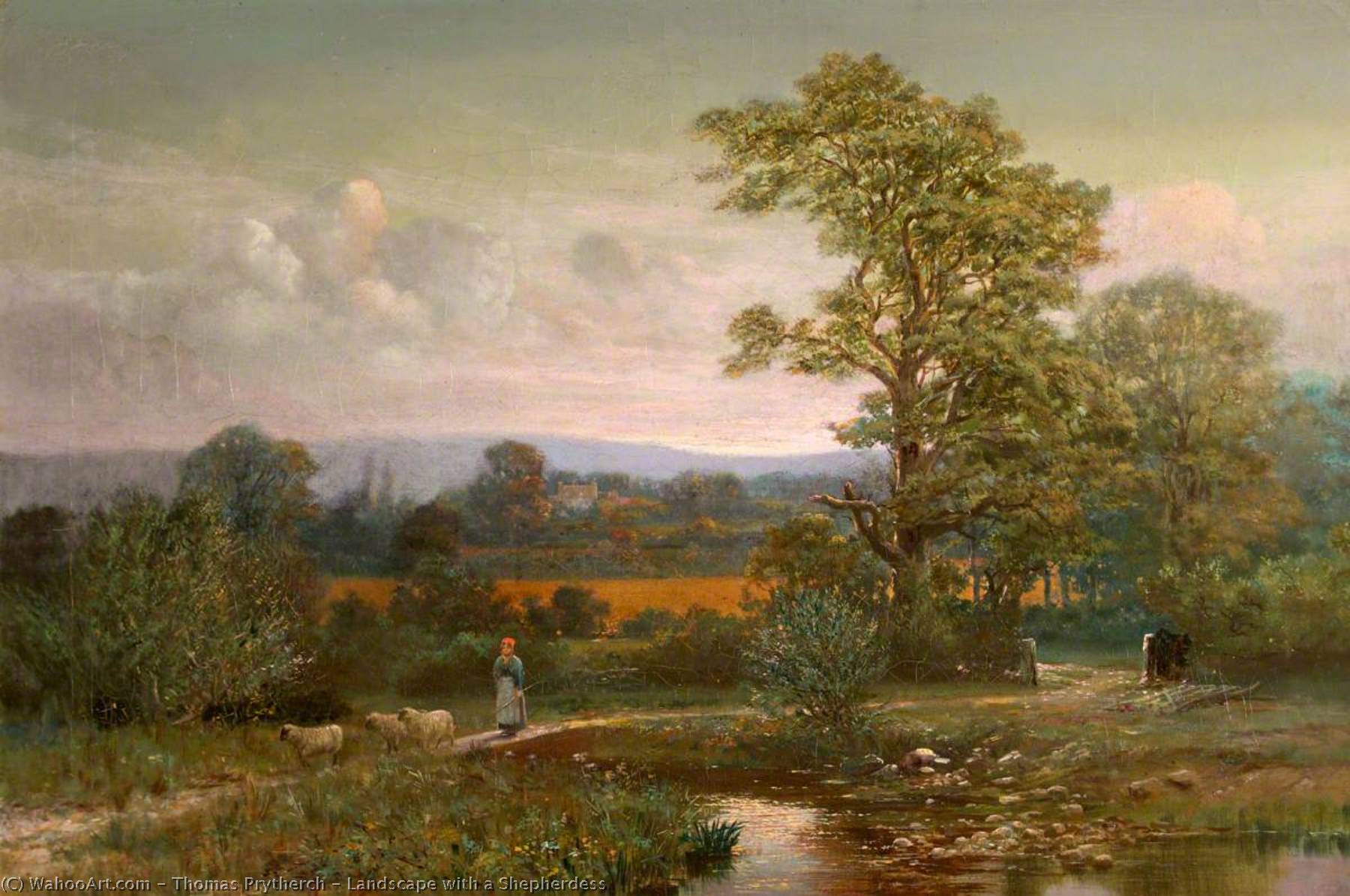 Wikioo.org - The Encyclopedia of Fine Arts - Painting, Artwork by Thomas Prytherch - Landscape with a Shepherdess